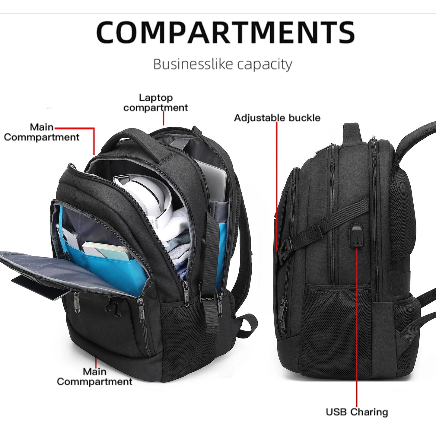 Backpack 15.6-inch Laptop USB Charge Travel Notebook