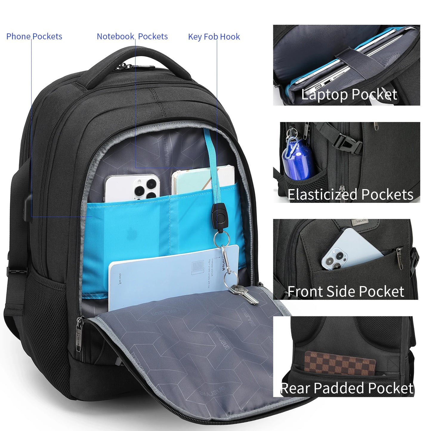 Backpack 15.6-inch Laptop USB Charge Travel Notebook