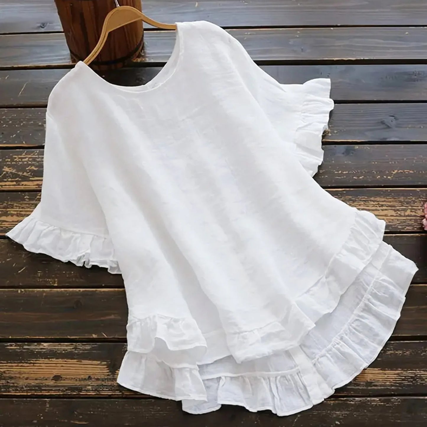 Summer Short Sleeve Shirts Ruffled Blouses