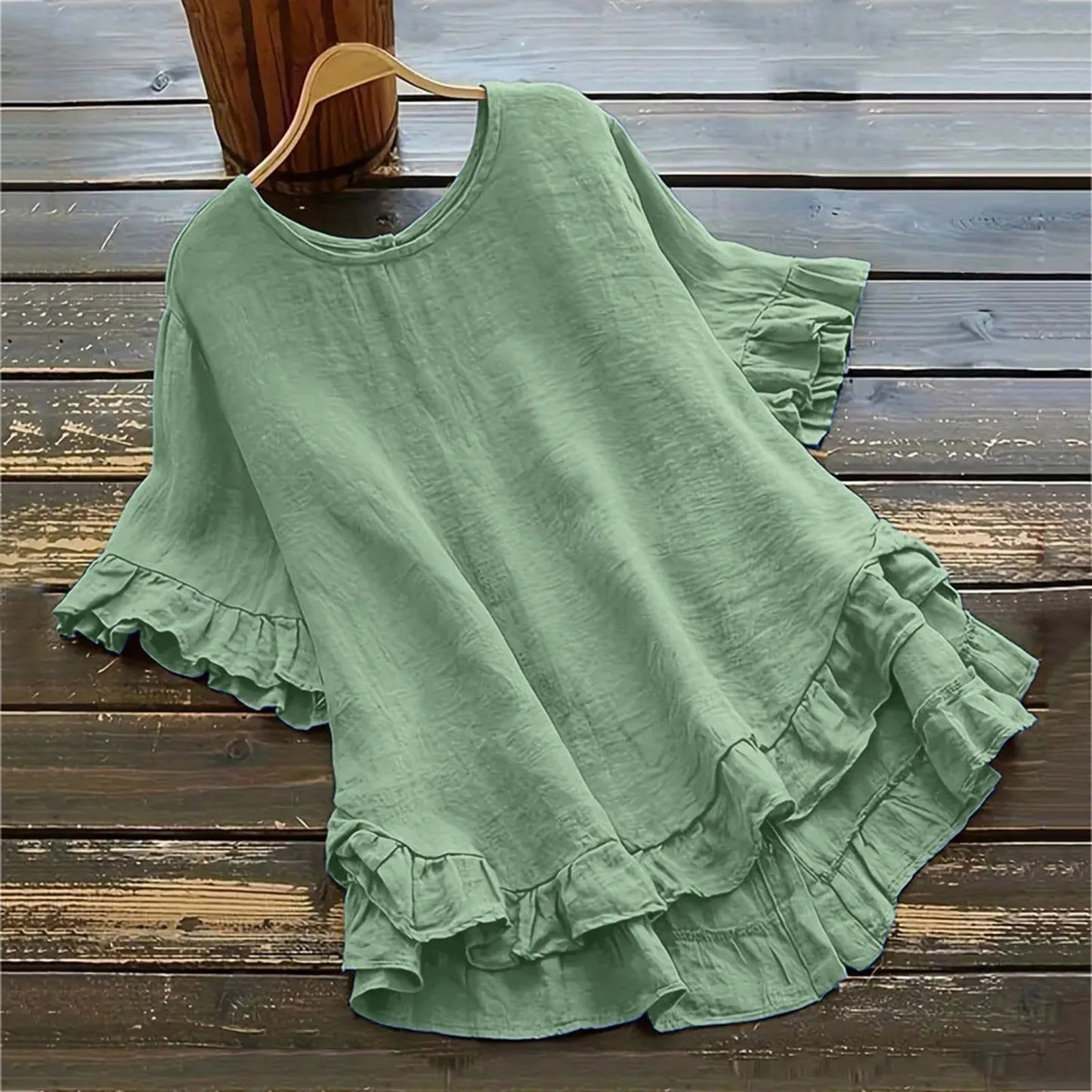 Summer Short Sleeve Shirts Ruffled Blouses