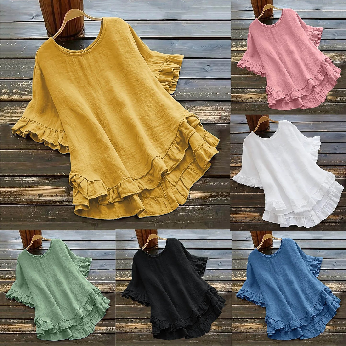 Summer Short Sleeve Shirts Ruffled Blouses