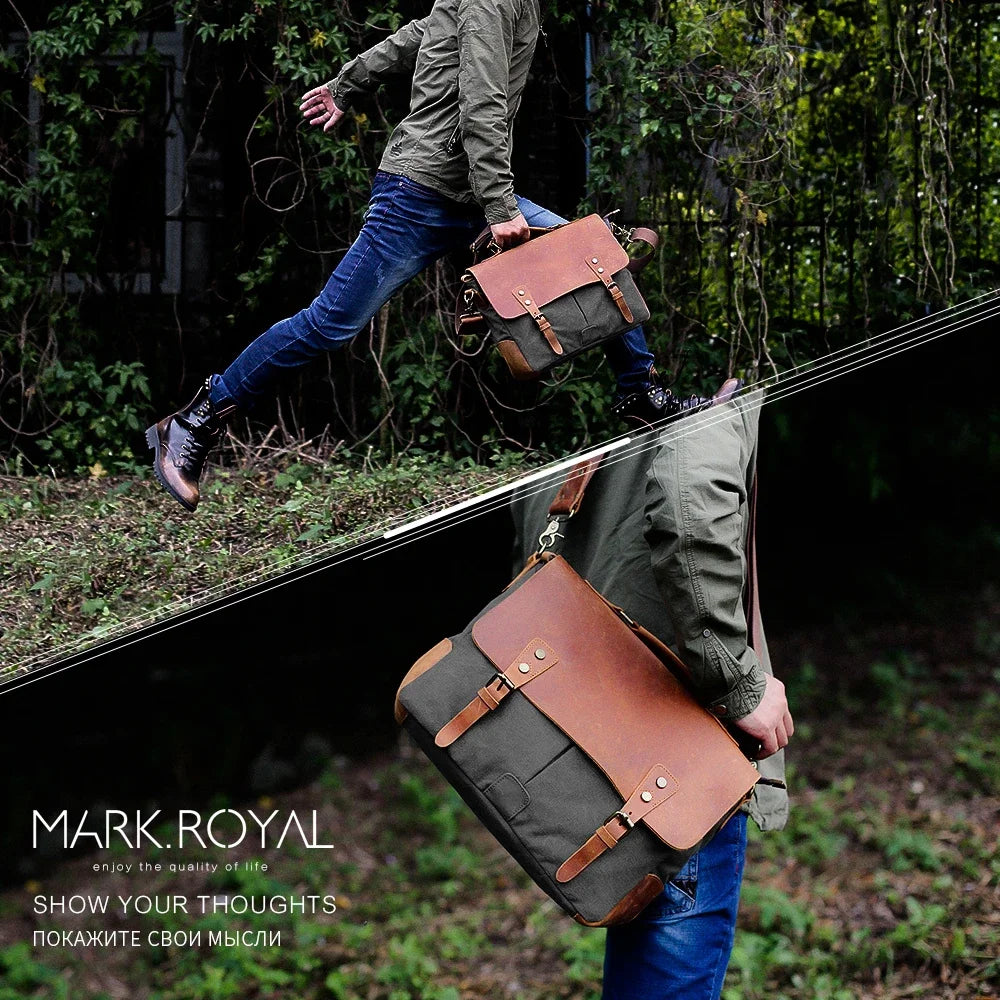 MARKROYAL Vintage  Leather Canvas Messenger